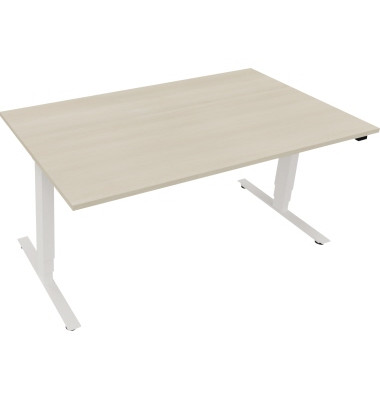 Sitz-Steh-Schreibtisch, elektrisch höhenverstellbar, 62,5-128,5cm (H), 160x90cm (BxT), rechteckig, akazie hell / weiß