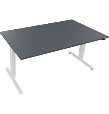 Sitz-Steh-Schreibtisch, elektrisch höhenverstellbar, 62,5-128,5cm (H), 160x90cm (BxT), rechteckig, lavagrau / weiß