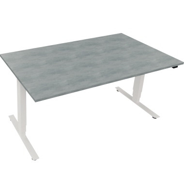 Sitz-Steh-Schreibtisch, elektrisch h&ouml;henverstellbar, 62,5-128,5cm (H), 160x90cm (BxT), rechteckig, beton hell / wei&szlig;