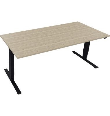 Sitz-Steh-Schreibtisch, elektrisch höhenverstellbar, 62,5-128,5cm (H), 180x80cm (BxT), rechteckig, eiche natur / anthrazit metal