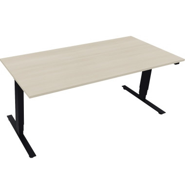 Sitz-Steh-Schreibtisch, elektrisch höhenverstellbar, 62,5-128,5cm (H), 180x80cm (BxT), rechteckig, akazie hell / anthrazit metal