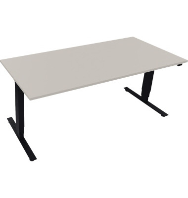 Sitz-Steh-Schreibtisch, elektrisch h&ouml;henverstellbar, 62,5-128,5cm (H), 180x80cm (BxT), rechteckig, lichtgrau / anthrazit metalli