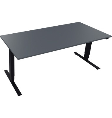 Sitz-Steh-Schreibtisch, elektrisch höhenverstellbar, 62,5-128,5cm (H), 180x80cm (BxT), rechteckig, lavagrau / anthrazit metallic