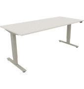 Sitz-Steh-Schreibtisch, elektrisch h&ouml;henverstellbar, 62,5-128,5cm (H), 180x80cm (BxT), rechteckig, wei&szlig; / silberaluminium