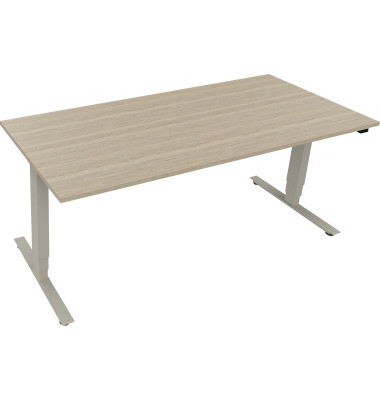 Sitz-Steh-Schreibtisch, elektrisch höhenverstellbar, 62,5-128,5cm (H), 180x80cm (BxT), rechteckig, eiche natur / silberaluminium
