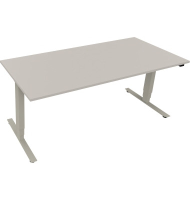 Sitz-Steh-Schreibtisch, elektrisch höhenverstellbar, 62,5-128,5cm (H), 180x80cm (BxT), rechteckig, lichtgrau / silber
