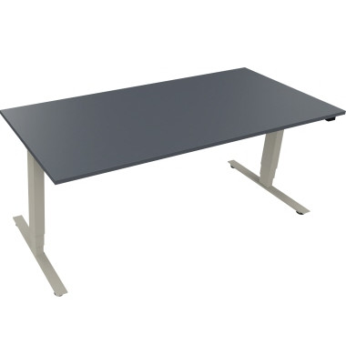 Sitz-Steh-Schreibtisch, elektrisch h&ouml;henverstellbar, 62,5-128,5cm (H), 180x80cm (BxT), rechteckig, lavagrau / silberaluminium
