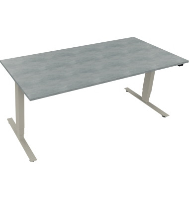 Sitz-Steh-Schreibtisch, elektrisch höhenverstellbar, 62,5-128,5cm (H), 180x80cm (BxT), rechteckig, beton hell / silberaluminium