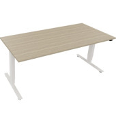 Sitz-Steh-Schreibtisch, elektrisch höhenverstellbar, 62,5-128,5cm (H), 180x80cm (BxT), rechteckig, eiche natur / weiß