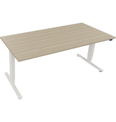 Sitz-Steh-Schreibtisch, elektrisch h&ouml;henverstellbar, 62,5-128,5cm (H), 180x80cm (BxT), rechteckig, eiche natur / wei&szlig;