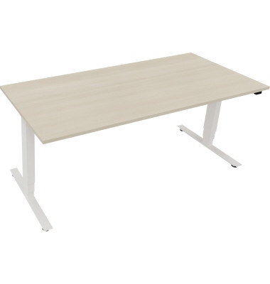 Sitz-Steh-Schreibtisch, elektrisch h&ouml;henverstellbar, 62,5-128,5cm (H), 180x80cm (BxT), rechteckig, akazie hell / wei&szlig;