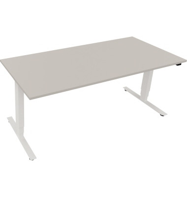 Sitz-Steh-Schreibtisch, elektrisch h&ouml;henverstellbar, 62,5-128,5cm (H), 180x80cm (BxT), rechteckig, lichtgrau / wei&szlig;