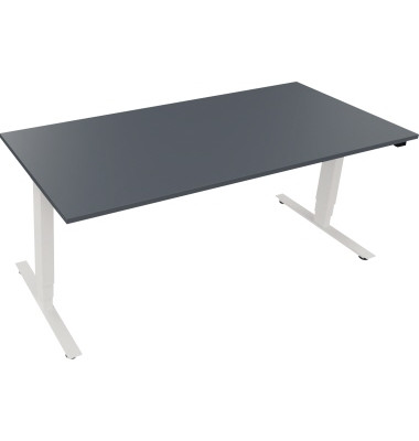 Sitz-Steh-Schreibtisch, elektrisch h&ouml;henverstellbar, 62,5-128,5cm (H), 180x80cm (BxT), rechteckig, lavagrau / wei&szlig;