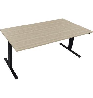 Sitz-Steh-Schreibtisch, elektrisch h&ouml;henverstellbar, 62,5-128,5cm (H), 180x90cm (BxT), rechteckig, eiche natur / anthrazit metal