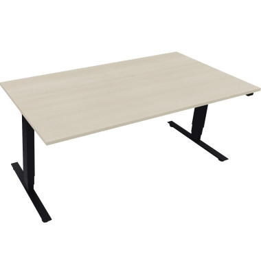 Sitz-Steh-Schreibtisch, elektrisch h&ouml;henverstellbar, 62,5-128,5cm (H), 180x90cm (BxT), rechteckig, akazie hell / anthrazit metal