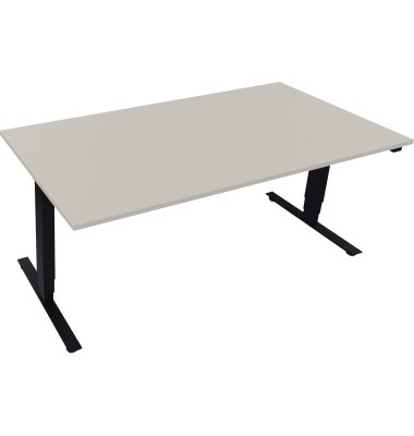 Sitz-Steh-Schreibtisch, elektrisch höhenverstellbar, 62,5-128,5cm (H), 180x90cm (BxT), rechteckig, lichtgrau / anthrazit metalli