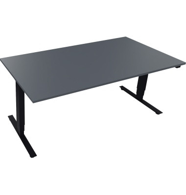 Sitz-Steh-Schreibtisch, elektrisch h&ouml;henverstellbar, 62,5-128,5cm (H), 180x90cm (BxT), rechteckig, lavagrau / anthrazit metallic