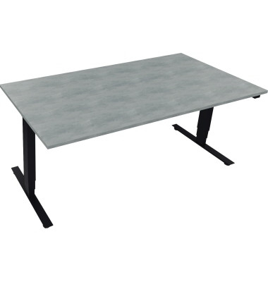 Sitz-Steh-Schreibtisch, elektrisch höhenverstellbar, 62,5-128,5cm (H), 180x90cm (BxT), rechteckig, beton hell / anthrazit metall