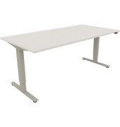 Sitz-Steh-Schreibtisch, elektrisch höhenverstellbar, 62,5-128,5cm (H), 180x90cm (BxT), rechteckig, weiß / silberaluminium