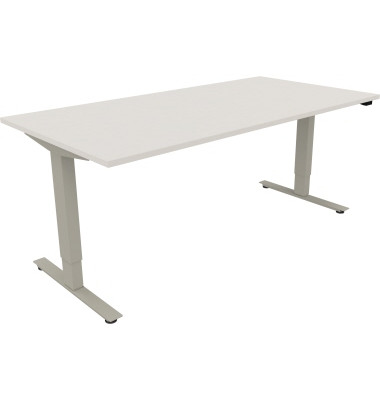 Sitz-Steh-Schreibtisch, elektrisch höhenverstellbar, 62,5-128,5cm (H), 180x90cm (BxT), rechteckig, weiß / silberaluminium