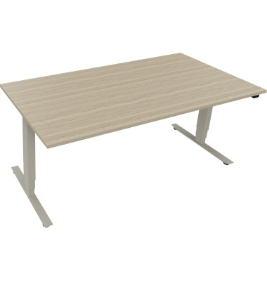 Sitz-Steh-Schreibtisch, elektrisch höhenverstellbar, 62,5-128,5cm (H), 180x90cm (BxT), rechteckig, eiche natur / silberaluminium