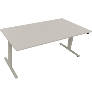 Sitz-Steh-Schreibtisch, elektrisch höhenverstellbar, 62,5-128,5cm (H), 180x90cm (BxT), rechteckig, lichtgrau / silberaluminium