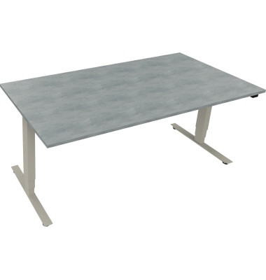 Sitz-Steh-Schreibtisch, elektrisch höhenverstellbar, 62,5-128,5cm (H), 180x90cm (BxT), rechteckig, beton hell / silberaluminium