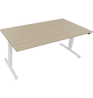 Sitz-Steh-Schreibtisch, elektrisch höhenverstellbar, 62,5-128,5cm (H), 180x90cm (BxT), rechteckig, eiche natur / weiß