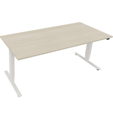 Sitz-Steh-Schreibtisch, elektrisch höhenverstellbar, 62,5-128,5cm (H), 180x90cm (BxT), rechteckig, akazie hell / weiß Sitz-Steh-Schreibtisch, elektrisch höhenverstellbar, 62,5-128,5cm (H), 180x90cm (BxT), rechteckig, akazie hell / weiß