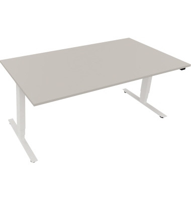 Sitz-Steh-Schreibtisch, elektrisch höhenverstellbar, 62,5-128,5cm (H), 180x90cm (BxT), rechteckig, lichtgrau / weiß