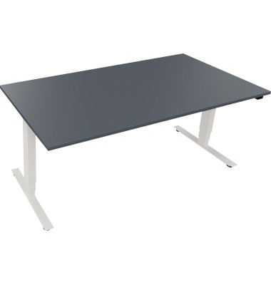 Sitz-Steh-Schreibtisch, elektrisch höhenverstellbar, 62,5-128,5cm (H), 180x90cm (BxT), rechteckig, lavagrau / weiß