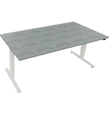 Sitz-Steh-Schreibtisch, elektrisch höhenverstellbar, 62,5-128,5cm (H), 180x90cm (BxT), rechteckig, beton hell / weiß