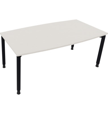 Besprechungstisch communication, h&ouml;henverstellbar 68-82cm (H), 180x80/90cm (BxT), Tonnenform, wei&szlig; / anthrazit metallic