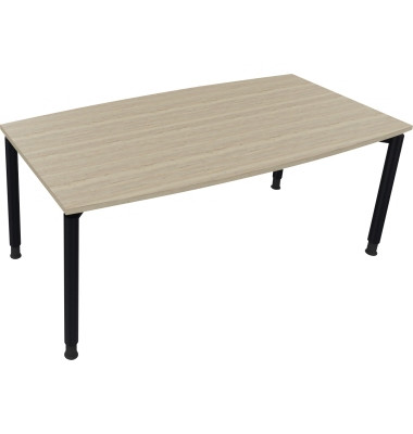 Besprechungstisch communication, h&ouml;henverstellbar 68-82cm (H), 180x80/90cm (BxT), Tonnenform, eiche natur / anthrazit metallic