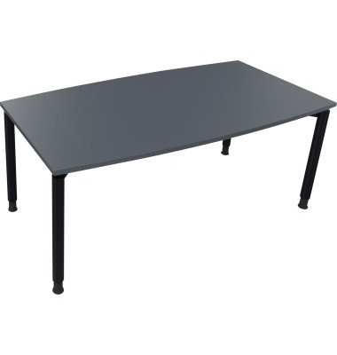 Besprechungstisch communication, h&ouml;henverstellbar 68-82cm (H), 180x80/90cm (BxT), Tonnenform, lavagrau / anthrazit metallic