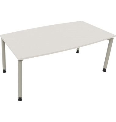 Besprechungstisch communication, h&ouml;henverstellbar 68-82cm (H), 180x80/90cm (BxT), Tonnenform, wei&szlig; / silber