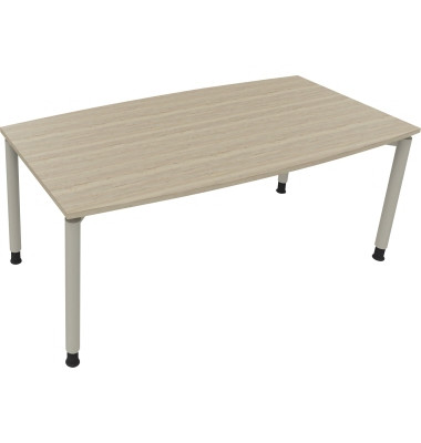 Besprechungstisch communication, h&ouml;henverstellbar 68-82cm (H), 180x80/90cm (BxT), Tonnenform, eiche natur / silber