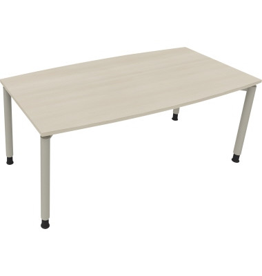 Besprechungstisch communication 810047372, höhenverstellbar 68-82cm (H), 180x80/90cm (BxT), Tonnenform, akazie hell / silber