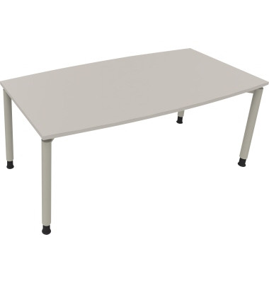 Besprechungstisch communication 810047381, höhenverstellbar 68-82cm (H), 180x80/90cm (BxT), Tonnenform, lichtgrau / silber