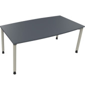 Besprechungstisch communication, h&ouml;henverstellbar 68-82cm (H), 180x80/90cm (BxT), Tonnenform, lavagrau / silber
