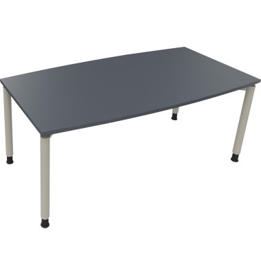 Besprechungstisch communication, h&ouml;henverstellbar 68-82cm (H), 180x80/90cm (BxT), Tonnenform, lavagrau / silber