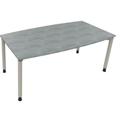 Besprechungstisch communication, h&ouml;henverstellbar 68-82cm (H), 180x80/90cm (BxT), Tonnenform, beton hell / silber