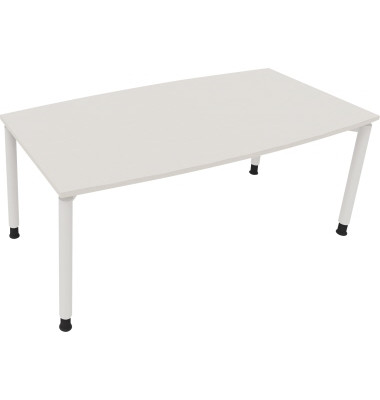 Besprechungstisch communication, h&ouml;henverstellbar 68-82cm (H), 180x80/90cm (BxT), Tonnenform, wei&szlig; / wei&szlig;