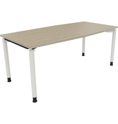 Besprechungstisch communication 810047471, höhenverstellbar 68-82cm (H), 180x80/90cm (BxT), Tonnenform, eiche natur / weiß
