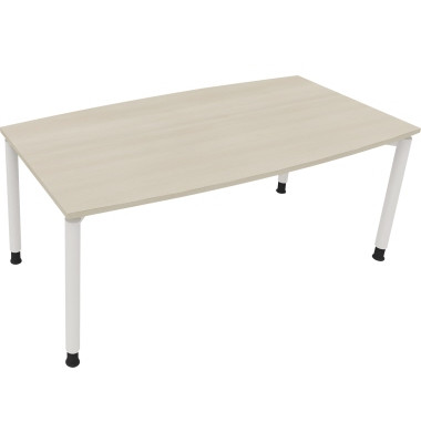 Besprechungstisch communication 810047472, höhenverstellbar 68-82cm (H), 180x80/90cm (BxT), Tonnenform, akazie hell / weiß