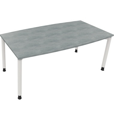 Besprechungstisch communication 810047483, höhenverstellbar 68-82cm (H), 180x80/90cm (BxT), Tonnenform, beton hell / weiß