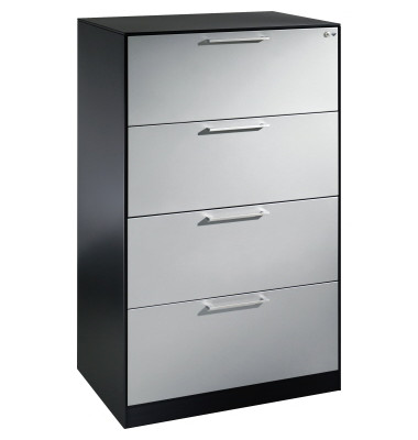 H&auml;ngeregistraturschrank 146223412S10051 Asisto, schwarzgrau/wei&szlig;aluminium, 4 Schubladen, 2-bahnig