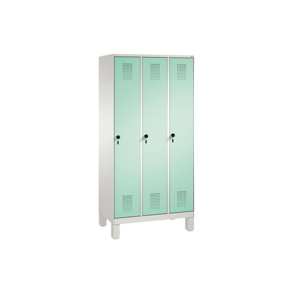 4056211524879 - EVOLO Garderobenschrank mit Füßen 3 Abteile Abteilbreite 300 mm lichtgrau lichtgrün 4056211524879 - EVOLO Garderobenschrank mit Füßen 3 Abteile Abteilbreite 300 mm lichtgrau lichtgrün