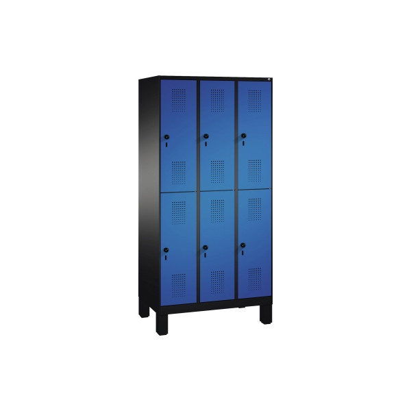 4059096738287 - EVOLO Garderobenschrank doppelstöckig mit Füßen 3 Abteile je 2 Fächer Abteilbreite 300 mm schwarzgrau enzianblau 4059096738287 - EVOLO Garderobenschrank doppelstöckig mit Füßen 3 Abteile je 2 Fächer Abteilbreite 300 mm schwarzgrau enzianblau