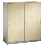 Schiebet&uuml;renschrank Asisto 142011000S10011, abschlie&szlig;bar, 4 OH, wei&szlig;aluminium/ahorn, 120x163,5x43,5cm (BxHxT)